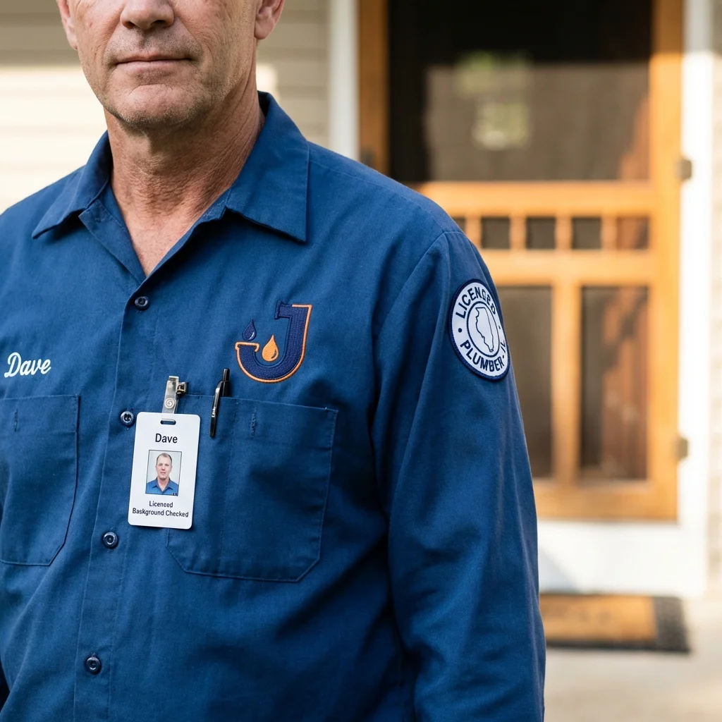 Licensed plumber showing ID badge in Princeton, WI